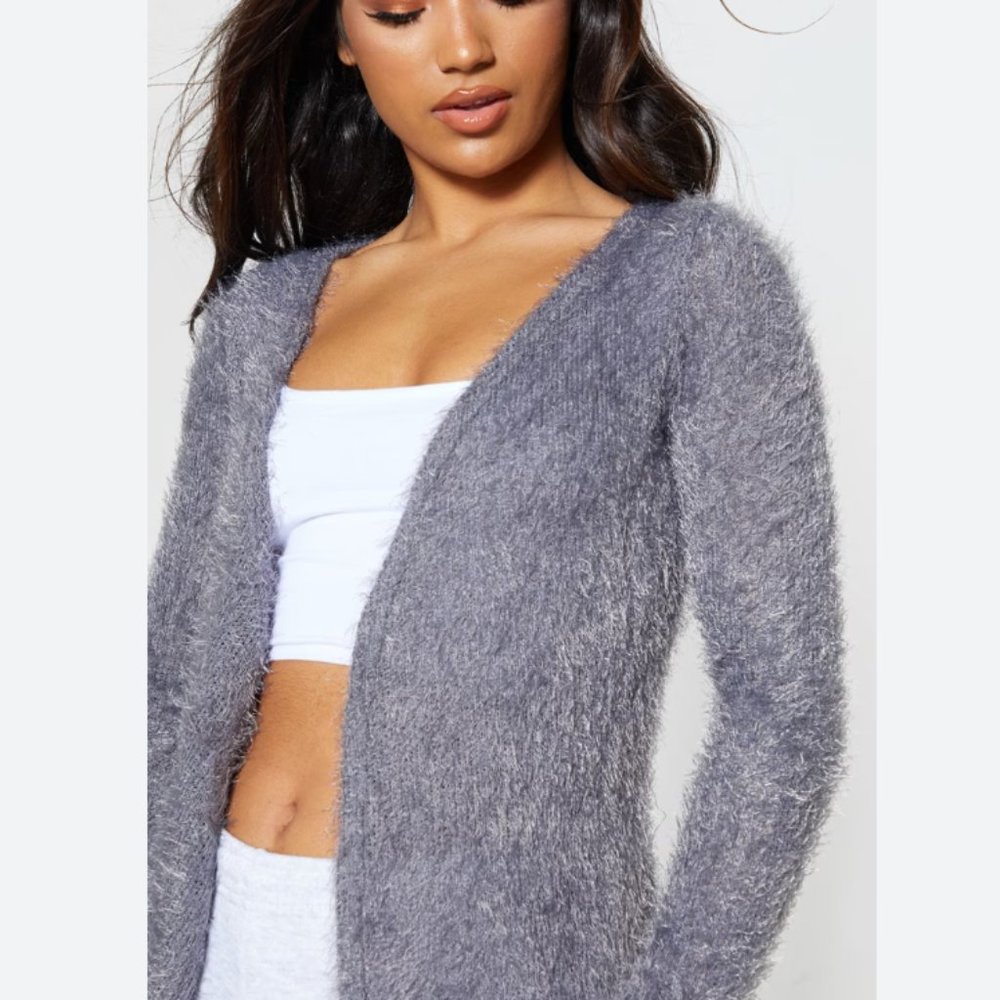 NWT Simply Styled Gray Missy Eyelash Cardigan, Large